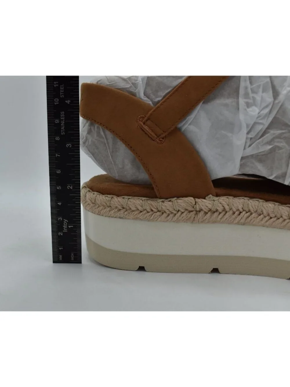 TOMS Womens Size 9.5 Ronan Tan Leather Espadrille Platform‎ Sandals Shoes